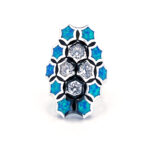 Geometric Style Ring Set With Crushed Blue Opal Resin And Cubic Zirconia Finished In 925 English Hallmarked Sterling Silver