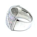 Geometric Style Ring Set With Crushed White Opal Resin Finished In 925 English Hallmarked Sterling Silver