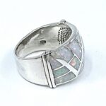 Geometric Style Ring Set With Crushed White Opal Resin Finished In 925 English Hallmarked Sterling Silver