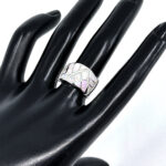Geometric Style Ring Set With Crushed White Opal Resin Finished In 925 English Hallmarked Sterling Silver