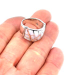 Geometric Style Ring Set With Crushed White Opal Resin Finished In 925 English Hallmarked Sterling Silver