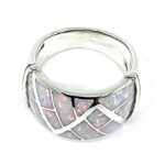 Geometric Style Ring Set With Crushed White Opal Resin Finished In 925 English Hallmarked Sterling Silver