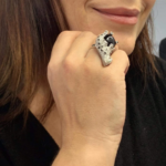 Leopard Ring Set With Black Onyx, Black Diamonds, Cubic Zirconia And Emerald Eyes Finished In 925 English Hallmarked Sterling Silver