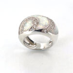 Swirl Ring Set With Crushed White Opal Resin And Cubic Zirconia Finished In 925 English Hallmarked Sterling Silver 10 Swirl Ring Set With Crushed White Opal Resin And Cubic Zirconia Finished In 925 English Hallmarked Sterling Silver
