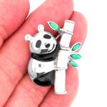 Panda Brooch With Black Enamel And White And Green Crushed Opal Resin Finished In 925 English Hallmarked Sterling Silver