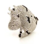 Cow Pin Brooch With Sparkling Czech Crystals | Rhodium Plated 6 Cow Pin Brooch With Sparkling Czech Crystals | Rhodium Plated