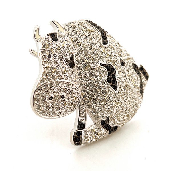 JB120-1.jpg Cow Pin Brooch With Sparkling Czech Crystals | Rhodium Plated