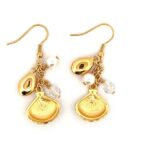 Seashell Drop Earrings Gold Plated Metal Alloy With Enamel And Czech Crystal Beads