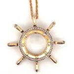 Ships Wheel Necklace Gold Plated Metal Alloy Set With Czech Crystals 5 Ships Wheel Necklace Gold Plated Metal Alloy Set With Czech Crystals
