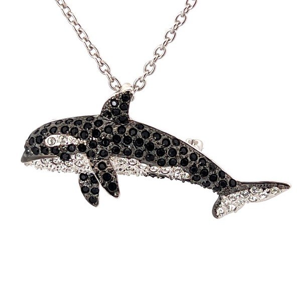 JNK35-3.jpg Whale Pin Brooch Pendant Rhodium Plated Metal Alloy Set With Enamel And Czech Crystals