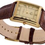 Rectangular Watch With Brown Leather Strap And Blue Sapphire Winder Finished In 925 English Hallmarked Sterling Silver 7 Rectangular Watch With Brown Leather Strap And Blue Sapphire Winder Finished In 925 English Hallmarked Sterling Silver