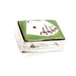 Royal Flush Playing Cards Pill Box 925 Sterling Silver English Hallmarks Set with Hand Painted Enamel Ari D Norman