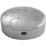 Small Engraved Oval Pill Box, finished in 925 English Hallmarked Sterling Silver 1 Small Engraved Oval Pill Box, finished in 925 English Hallmarked Sterling Silver