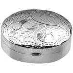 Medium Engraved Oval Pill Box, finished in 925 English Hallmarked Sterling Silver 1 Medium Engraved Oval Pill Box, finished in 925 English Hallmarked Sterling Silver
