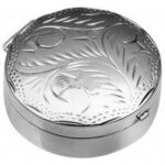 Medium Engraved Round Pill Box, finished in 925 English Hallmarked Sterling Silver 1 Medium Engraved Round Pill Box, finished in 925 English Hallmarked Sterling Silver