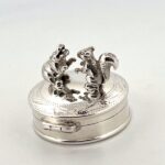 Dancing Squirrel and Hippo Pill Box 925 Sterling Silver English Hallmarks Ari D Norman