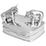 Bull and Bear on Rectangular Pill Box, finished in 925 English Hallmarked Sterling Silver 1 Bull and Bear on Rectangular Pill Box, finished in 925 English Hallmarked Sterling Silver