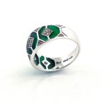 Elegant Ring Elizabethan Style 925 Sterling Silver English Hallmarks Set with Green Enamel and Marcasite Ari D. Norman