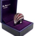 Elegant Ring Elizabethan Style 925 Sterling Silver English Hallmarks Set with Red Enamel and Marcasite Ari D. Norman