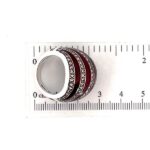 Elegant Ring Elizabethan Style 925 Sterling Silver English Hallmarks Set with Red Enamel and Marcasite Ari D. Norman