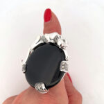 Panther Ring Art Deco Style 925 Sterling Silver English Hallmarks Set With Black Onyx Marcasite And Emerald Eyes