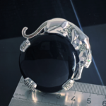 Panther Ring Art Deco Style 925 Sterling Silver English Hallmarks Set With Black Onyx Marcasite And Emerald Eyes