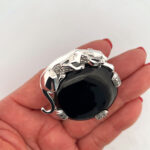 Panther Ring Art Deco Style 925 Sterling Silver English Hallmarks Set With Black Onyx Marcasite And Emerald Eyes