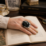 Panther Ring Art Deco Style 925 Sterling Silver English Hallmarks Set With Black Onyx Marcasite And Emerald Eyes