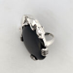 Panther Ring Art Deco Style 925 Sterling Silver English Hallmarks Set With Black Onyx Marcasite And Emerald Eyes