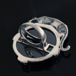 Panther Ring Art Deco Style 925 Sterling Silver English Hallmarks Set With Black Onyx Marcasite And Emerald Eyes