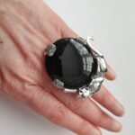 Panther Ring Art Deco Style 925 Sterling Silver English Hallmarks Set With Black Onyx Marcasite And Emerald Eyes