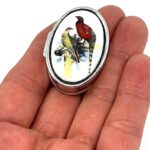 Sterling Silver Pheasant and Grouse Enamel Pill Box 3 Sterling Silver Pheasant and Grouse Enamel Pill Box