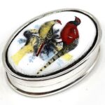Sterling Silver Pheasant and Grouse Enamel Pill Box 6 Sterling Silver Pheasant and Grouse Enamel Pill Box