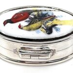 Sterling Silver Pheasant and Grouse Enamel Pill Box 5 Sterling Silver Pheasant and Grouse Enamel Pill Box