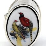 Sterling Silver Pheasant and Grouse Enamel Pill Box 7 Sterling Silver Pheasant and Grouse Enamel Pill Box