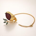Gold-Plated Robin Brooch Pendant with Swarovski Crystals