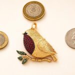 Gold Robin Brooch Pendant with Swarovski Crystal Accents