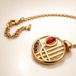 Mackintosh-Style Gold-Plated Red Crystal Pendant Necklace