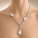 Silver Plated Crystal Geometric Drop Lariat Necklace