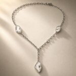 Silver Plated Crystal Geometric Drop Lariat Necklace