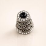 Silver-Tone Filigree Onyx Crystal Sewing Thimble