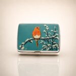 Hand-Painted Robin Enamel Sterling Silver Pill Box