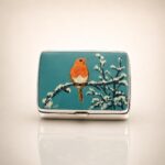 Hand-Painted Robin Enamel Sterling Silver Pill Box 6 Hand-Painted Robin Enamel Sterling Silver Pill Box