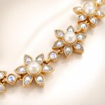 Gold Plated Floral Bracelet with Swarovski Pearls