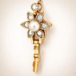 Gold Crystal Floral Link Bracelet with Swarovski Pearls
