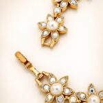Gold Plated Floral Bracelet with Swarovski Pearls