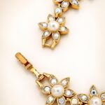 Gold Crystal Floral Link Bracelet with Swarovski Pearls