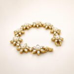 Gold Plated Floral Bracelet with Swarovski Pearls