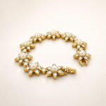 Gold Crystal Floral Link Bracelet with Swarovski Pearls