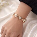 Gold Plated Floral Bracelet with Swarovski Pearls